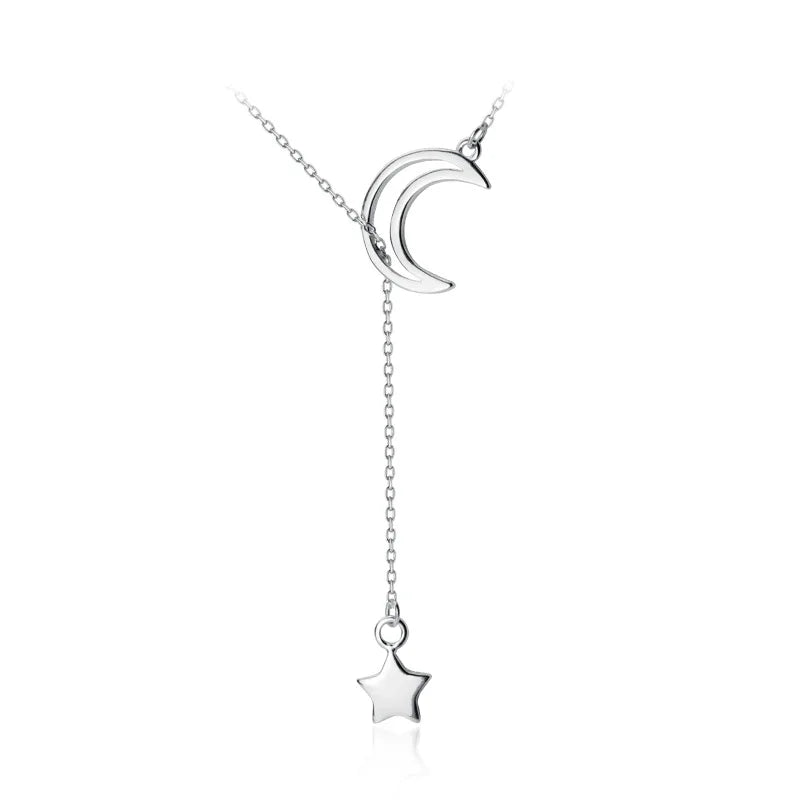 TrustDavis 925 Silver Moon & Star Tales Pendant Necklace