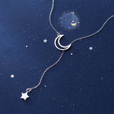 TrustDavis 925 Silver Moon & Star Tales Pendant Necklace