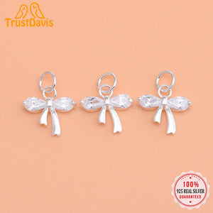 TrustDavis 925 Sterling Silver Bowknot CZ Charm Pendant Jewelry