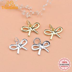 TrustDavis 925 Sterling Silver Bowknot Charm Pendant Jewelry HY090