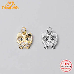 925 Sterling Silver Owl CZ Charm Pendant DIY Accessories DZ46