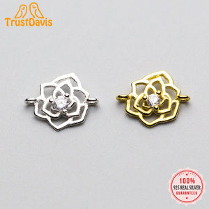 TrustDavis 925 Silver Flower CZ Charm Pendant DIY Jewelry DZ240