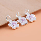 TrustDavis 925 Sterling Silver Pink CZ Charm Pendant DIY Accessories