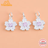 TrustDavis 925 Sterling Silver Pink CZ Charm Pendant DIY Accessories