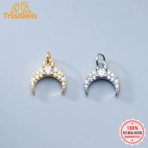 Davis 925 Sterling Silver Sweet Moon CZ Charm Pendant DIY Accessories