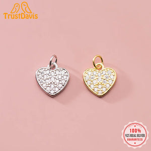 TrustDavis 925 Sterling Silver Heart CZ Charm Pendant DIY Accessories
