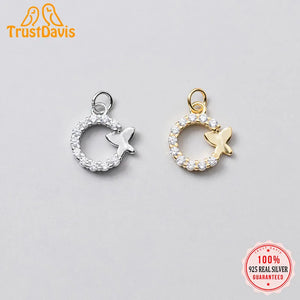 TrustDavis 925 Sterling Silver Butterfly CZ Charm Pendant