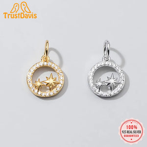 TrustDavis 925 Silver Star CZ Charm Pendant DIY Accessories