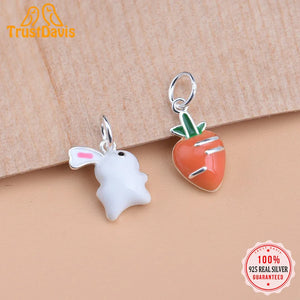 TrustDavis 925 Sterling Carrot Rabbit Charm Pendant Sweet Glaze DIY Accessory