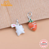 TrustDavis 925 Sterling Carrot Rabbit Charm Pendant Sweet Glaze DIY Accessory