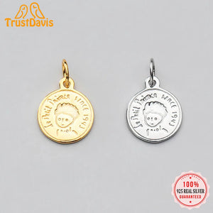 TrustDavis 925 Sterling Silver Sweet Boy Coin Charm Pendant