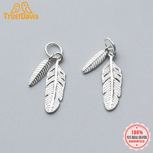 TrustDavis 925 Sterling Silver Double Feather Charm Pendant