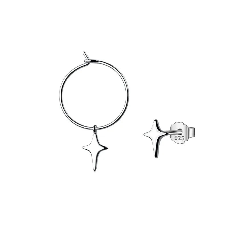 TrustDavis 925 Silver Asymmetric Star Stud Earrings For Women