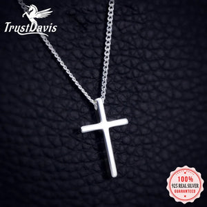 TrustDavis Sterling Silver Cross Pendant Necklace for Girls DS219