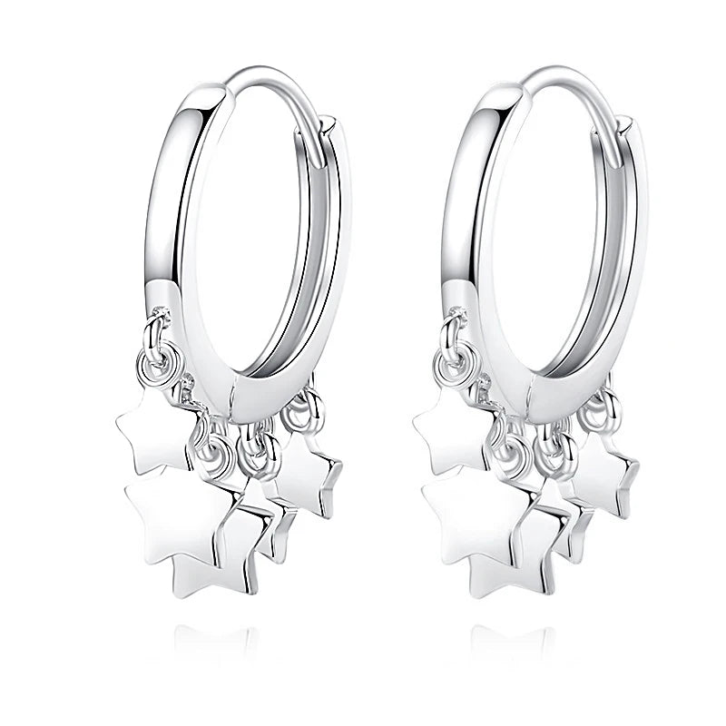 925 Silver Star Tassel Charm Hoop Earring Wedding Jewelry Gift