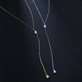 TrustDavis Long Tassel Round CZ Chain Necklace For Women Wedding Party