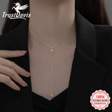 TrustDavis Long Tassel Round CZ Chain Necklace For Women Wedding Party