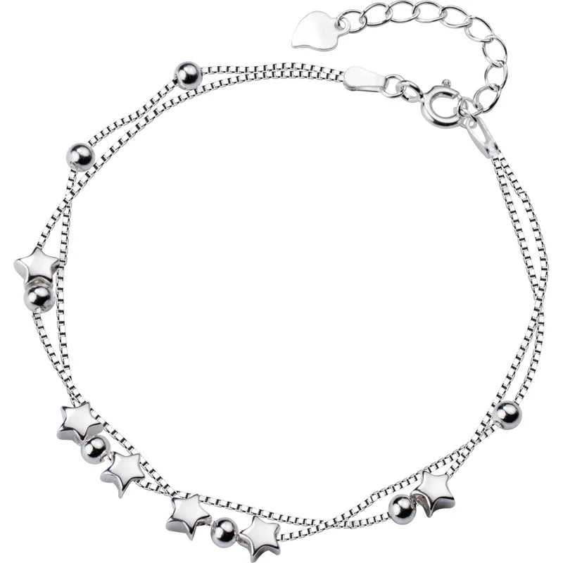 TrustDavis 925 Silver Double Layer Star Bracelet Wedding Jewelry DS1211