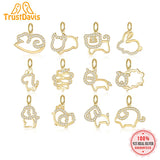 TrustDavis 925 Sterling Silver Zodiac Sign CZ Charm Pendant DIY Jewelry
