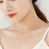 TrustDavis 925 Silver 14K Diamond Circle Necklace for Women