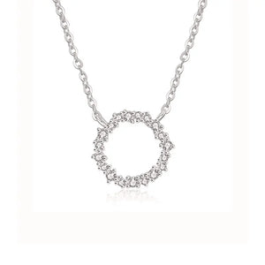 TrustDavis 925 Silver 14K Diamond Circle Necklace for Women