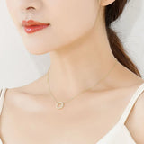 TrustDavis 925 Silver 14K Diamond Circle Necklace for Women