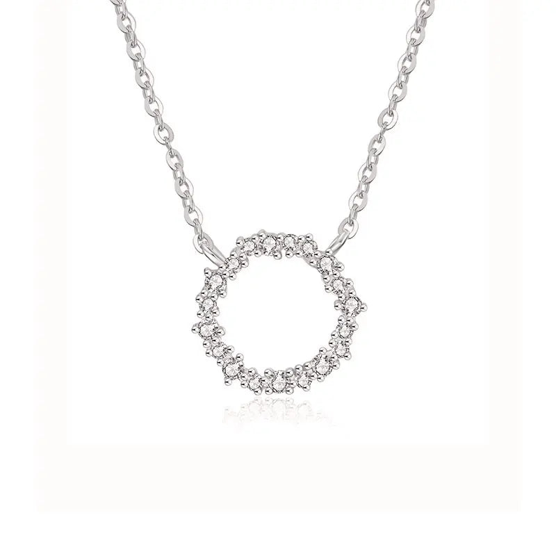 TrustDavis 925 Silver 14K Diamond Circle Necklace for Women