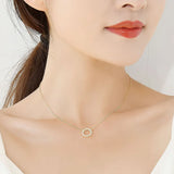 TrustDavis 925 Silver 14K Diamond Circle Necklace for Women