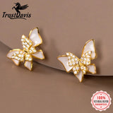 TrustDavis 925 Silver Butterfly CZ Stud Earrings Wedding Jewelry DG0164