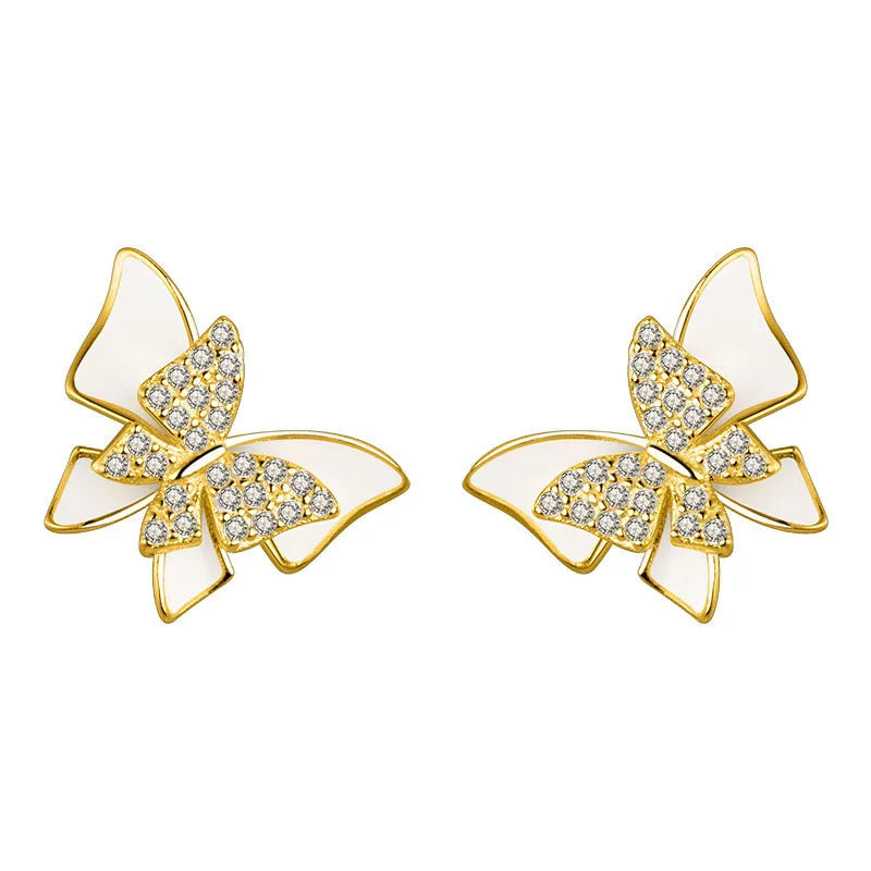 TrustDavis 925 Silver Butterfly CZ Stud Earrings Wedding Jewelry DG0164