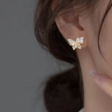 TrustDavis 925 Silver Butterfly CZ Stud Earrings Wedding Jewelry DG0164