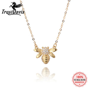 Davis 925 Sterling Silver 18K Bee Insect CZ Pendant Necklace Gift For Women