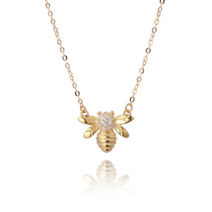 Davis 925 Sterling Silver 18K Bee Insect CZ Pendant Necklace Gift For Women
