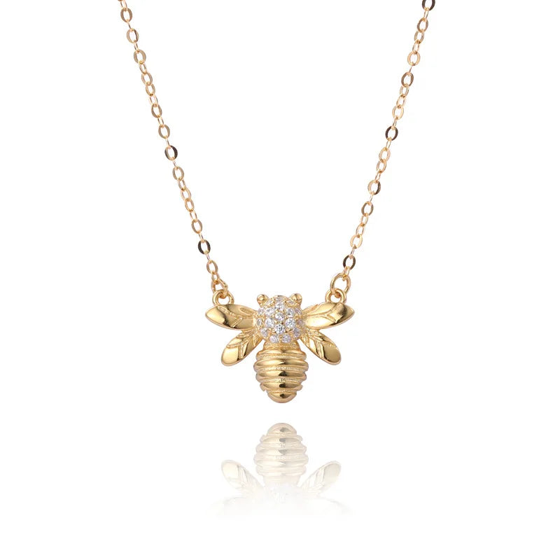 Davis 925 Sterling Silver 18K Bee Insect CZ Pendant Necklace Gift For Women