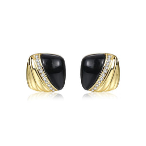 TrustDavis 925 Silver 18k Square Agate CZ Stud Earrings For Women