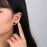 TrustDavis 925 Silver 18k Square Agate CZ Stud Earrings For Women