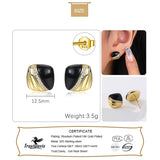 TrustDavis 925 Silver 18k Square Agate CZ Stud Earrings For Women