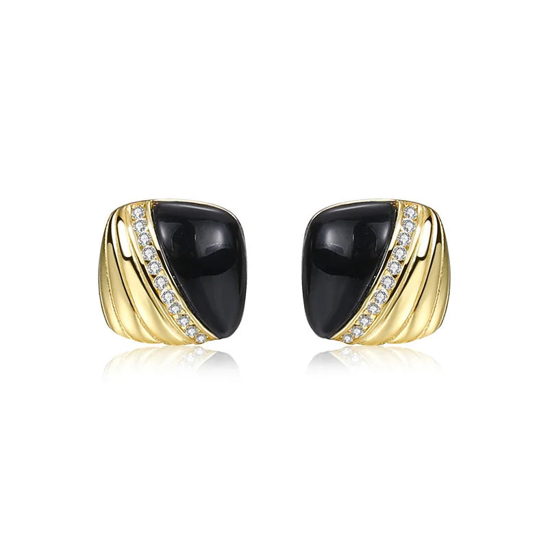 TrustDavis 925 Silver 18k Square Agate CZ Stud Earrings For Women