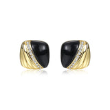 TrustDavis 925 Silver 18k Square Agate CZ Stud Earrings For Women