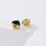 TrustDavis 925 Silver 18k Square Agate CZ Stud Earrings For Women