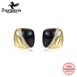TrustDavis 925 Silver 18k Square Agate CZ Stud Earrings For Women