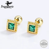 925 Sterling Silver 18K Square Green CZ Beads Earring for Girls