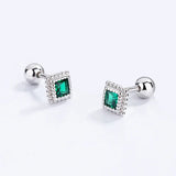 925 Sterling Silver 18K Square Green CZ Beads Earring for Girls
