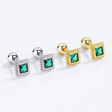 925 Sterling Silver 18K Square Green CZ Beads Earring for Girls