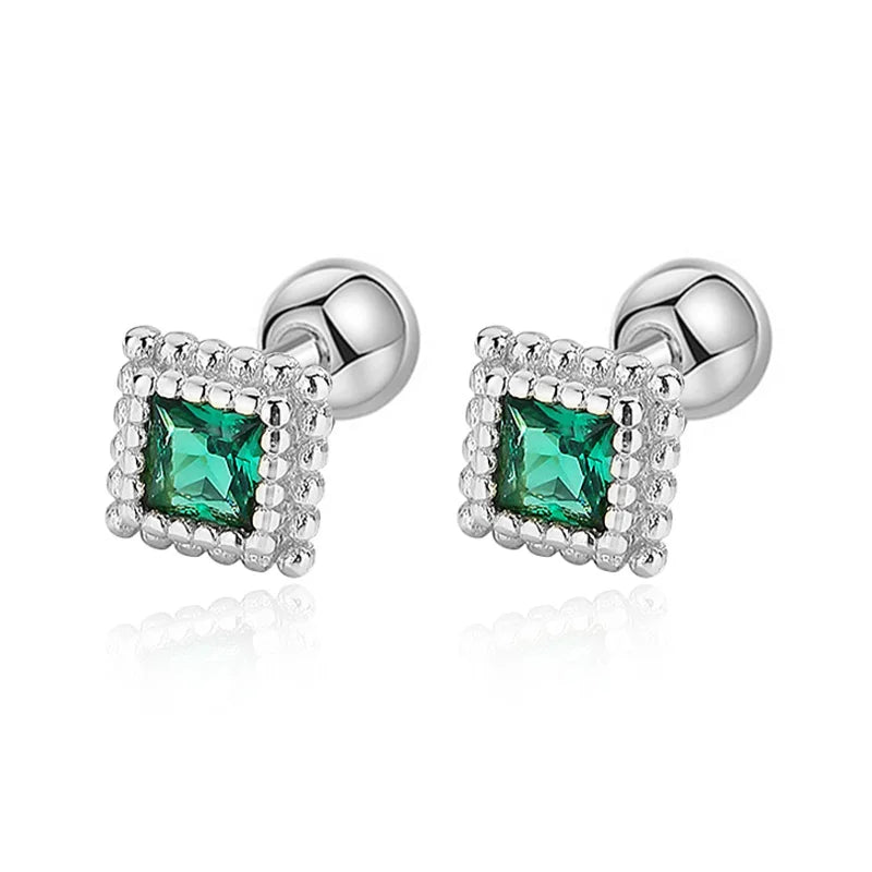 925 Sterling Silver 18K Square Green CZ Beads Earring for Girls