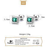925 Sterling Silver 18K Square Green CZ Beads Earring for Girls