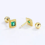 925 Sterling Silver 18K Square Green CZ Beads Earring for Girls