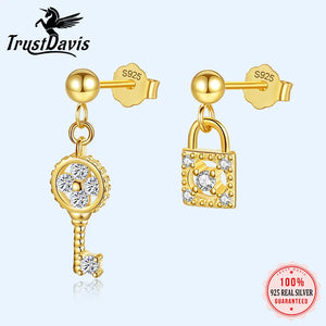 925 Silver Lock CZ Stud Earrings For Women