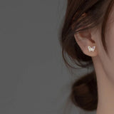 TrustDavis 925 Silver CZ Butterfly Stud Earrings For Daughter Girls
