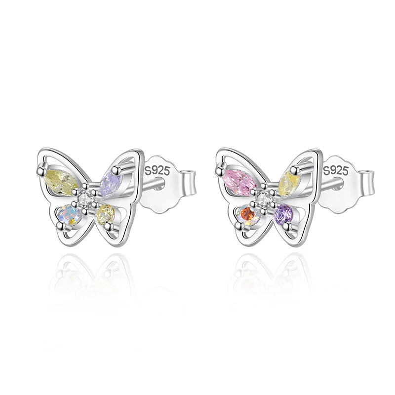 TrustDavis 925 Silver CZ Butterfly Stud Earrings For Daughter Girls